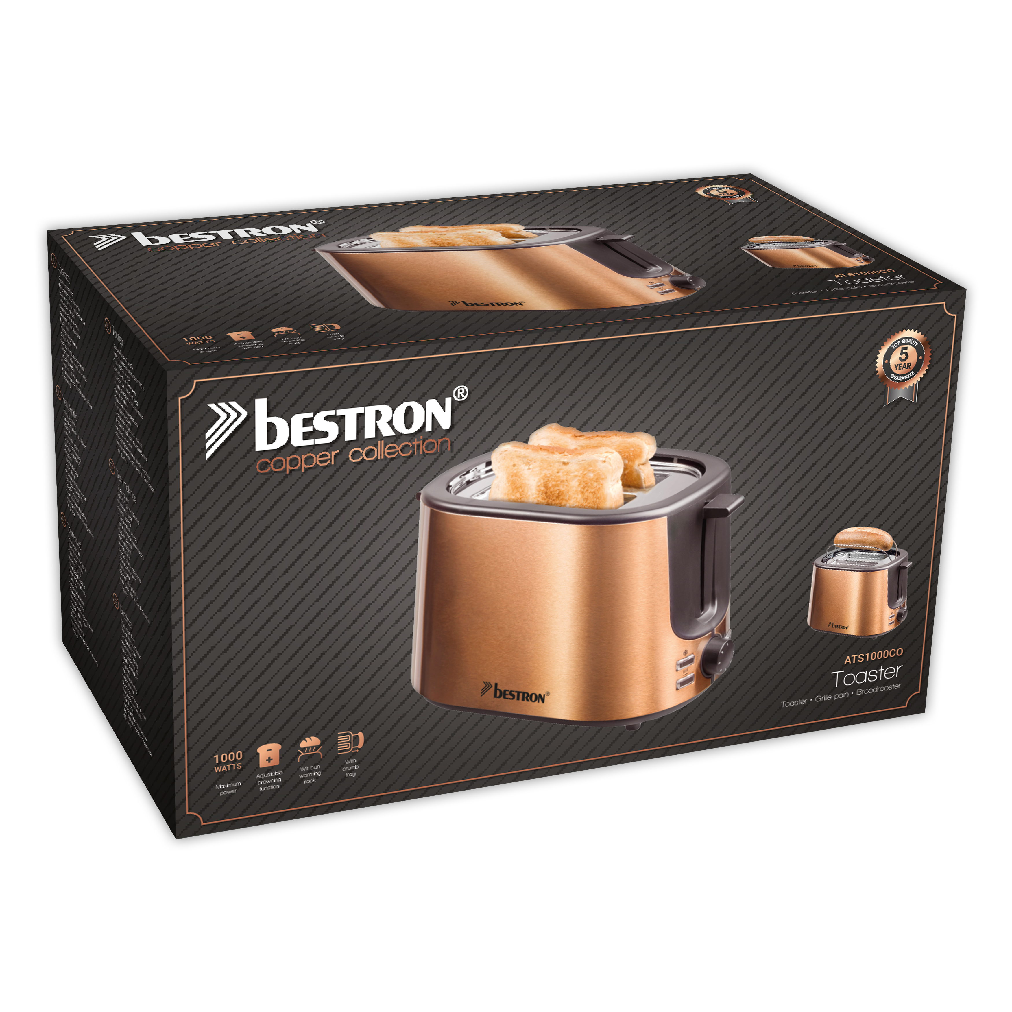 Voir la diapositive 4 : BESTRON Grille pain ATS1000CO - Cuivre
