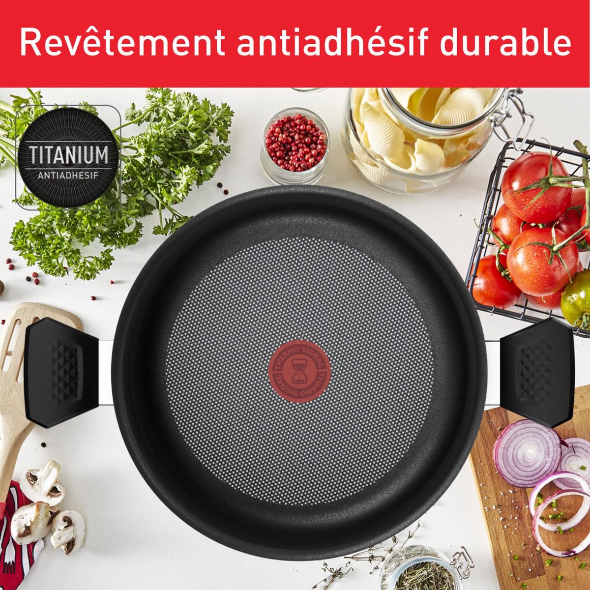TEFAL Faitout 24 cm + Couvercle TFSI EASY START - Rouge