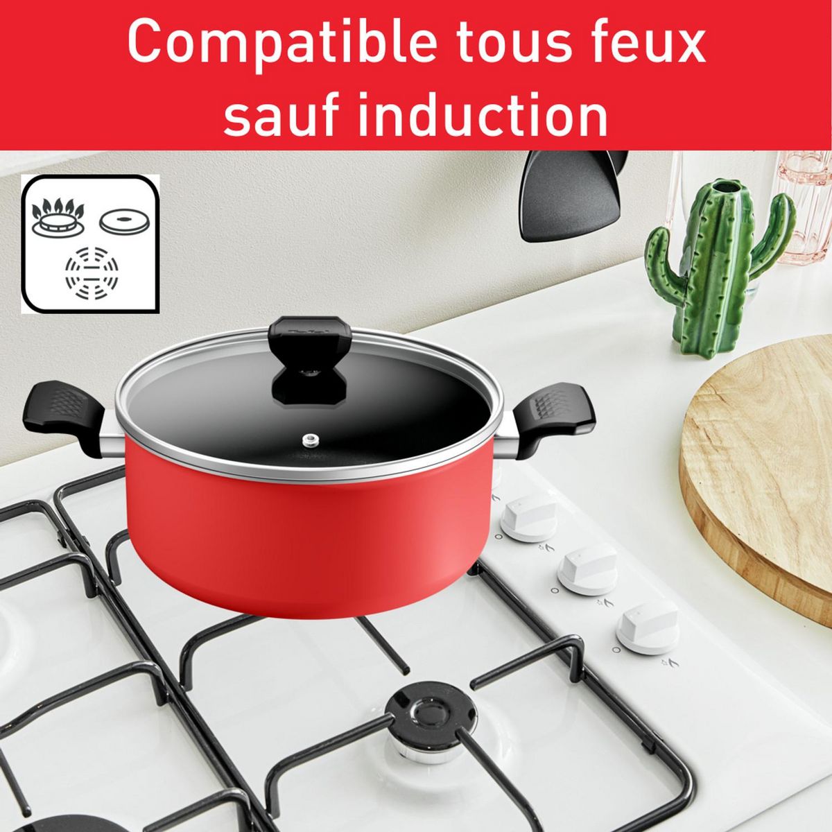 TEFAL Faitout 24 cm + Couvercle TFSI EASY START - Rouge