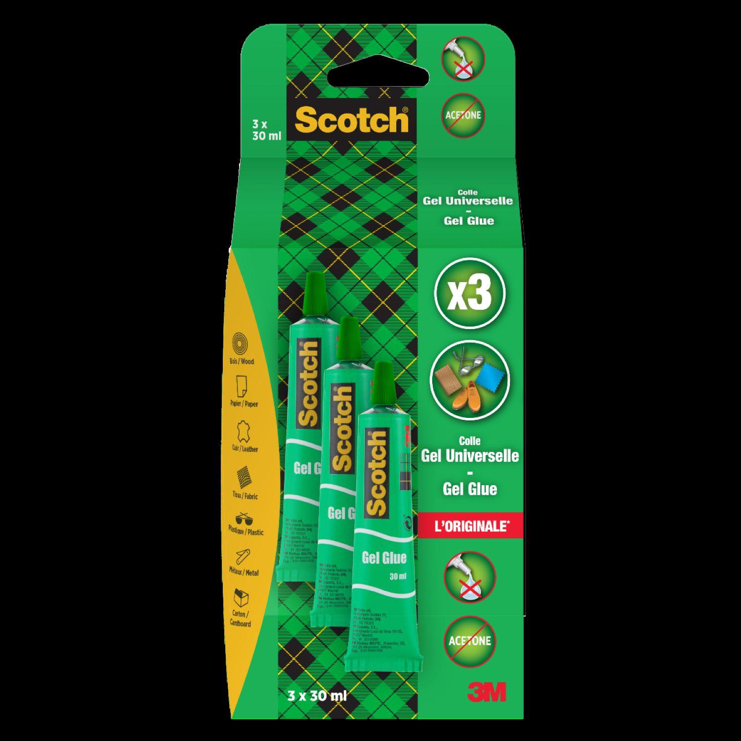 3M Lot de 3 tubes de colle en gel multifonctions sans acétone 30ml Scotch