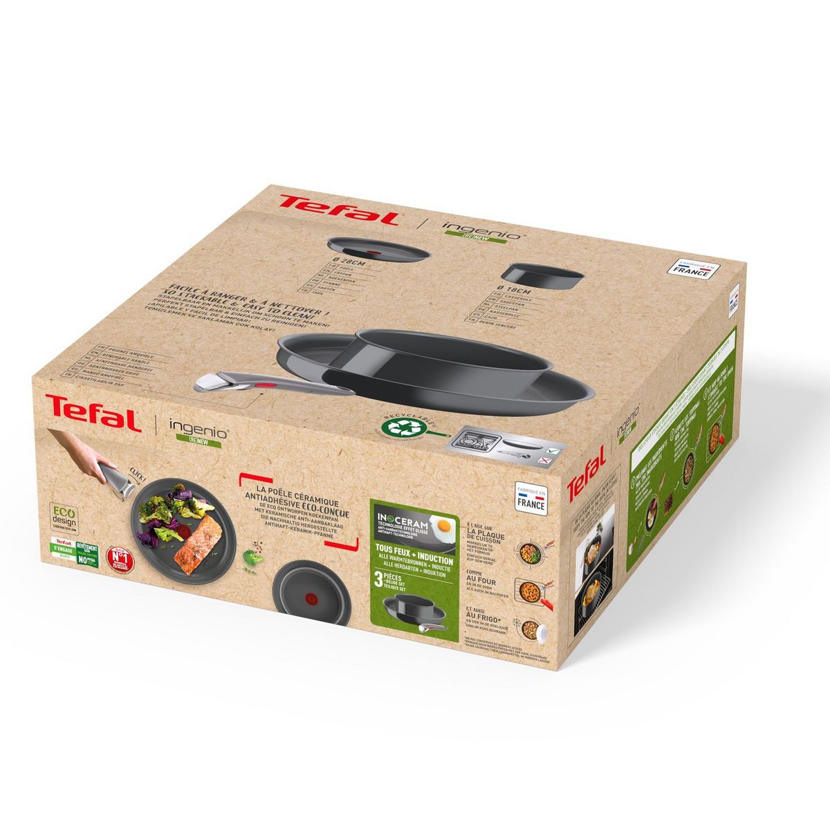 TEFAL Set 3 pièces céramique gris  induction INGENIO RENEW