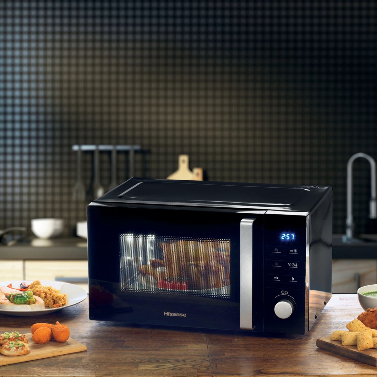 HISENSE Micro-ondes combiné multifonctions H25MOBS1HC, 900 W - Capacité 25 L - Bleu