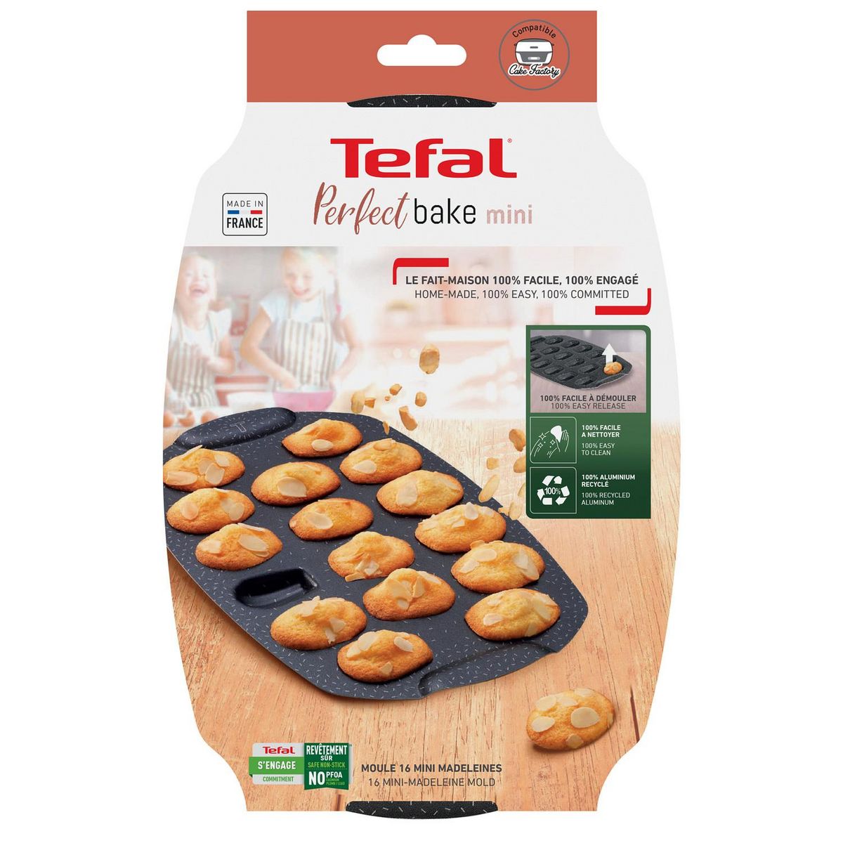 TEFAL Moule à mini madeleines aluminium recyclé PERFECTBAKE mini