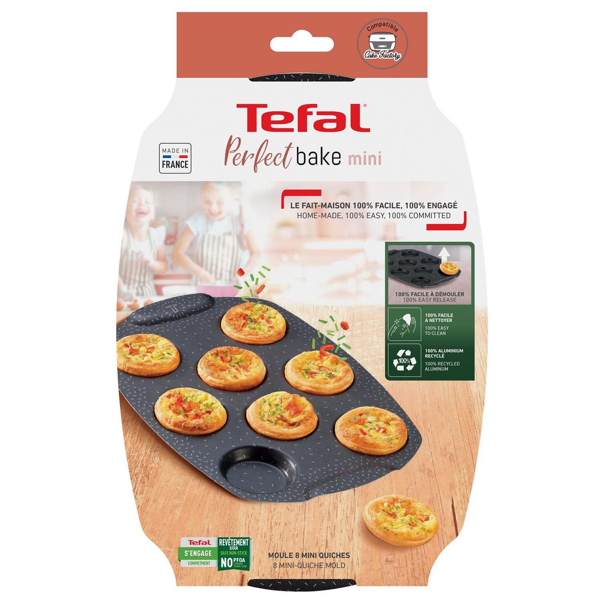 TEFAL Moule à mini quiches aluminium recyclé PERFECTBAKE mini