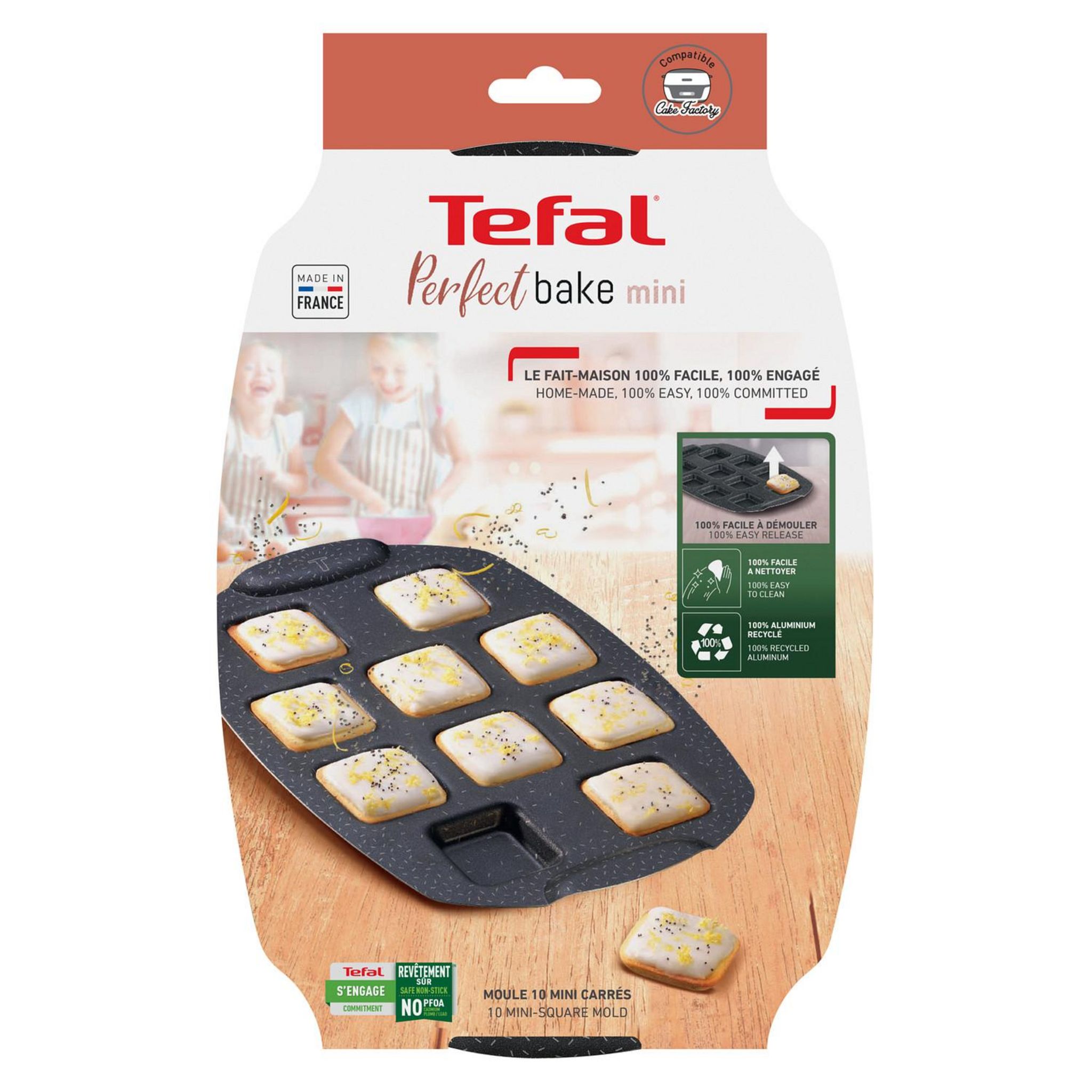 Voir la diapositive 8 : TEFAL Moule à mini carrés aluminium recyclé PERFECTBAKE mini