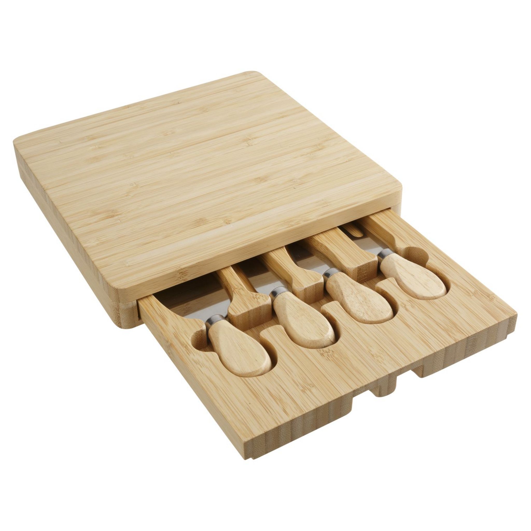 Voir la diapositive 2 : Planche bambou + tiroir avec 3 couteaux fromage