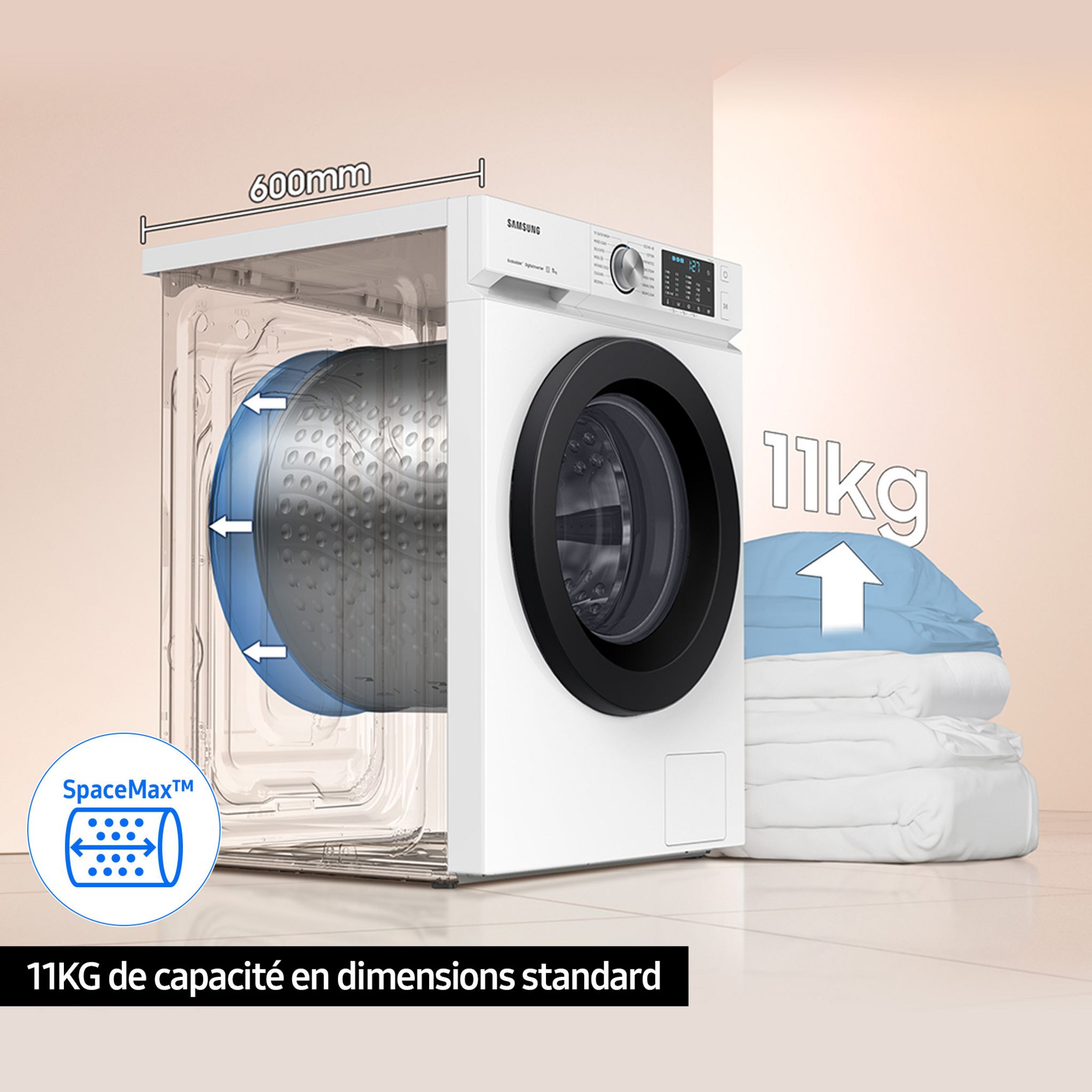 Voir la diapositive 6 : SAMSUNG Lave linge hublot WW11BBA046AWEF, 11 kg, 1400 T/min, Eco Bubble, A