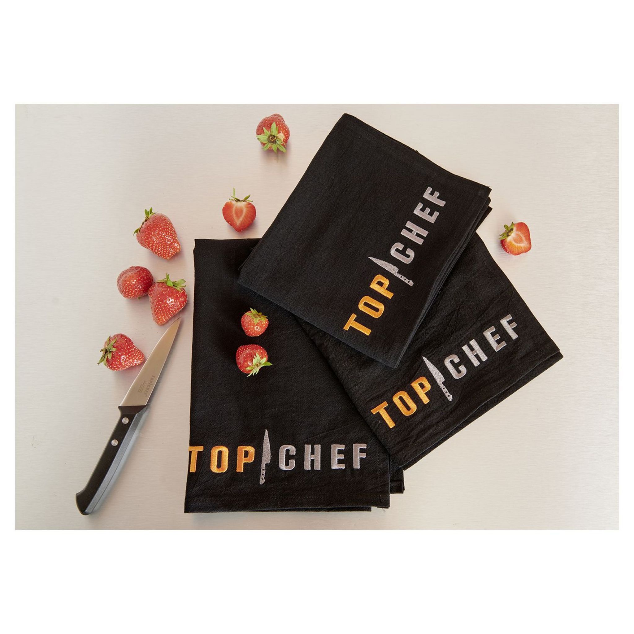 Voir la diapositive 2 : TOP CHEF Set de 3 torchons 50x70cm 100% coton - Noir