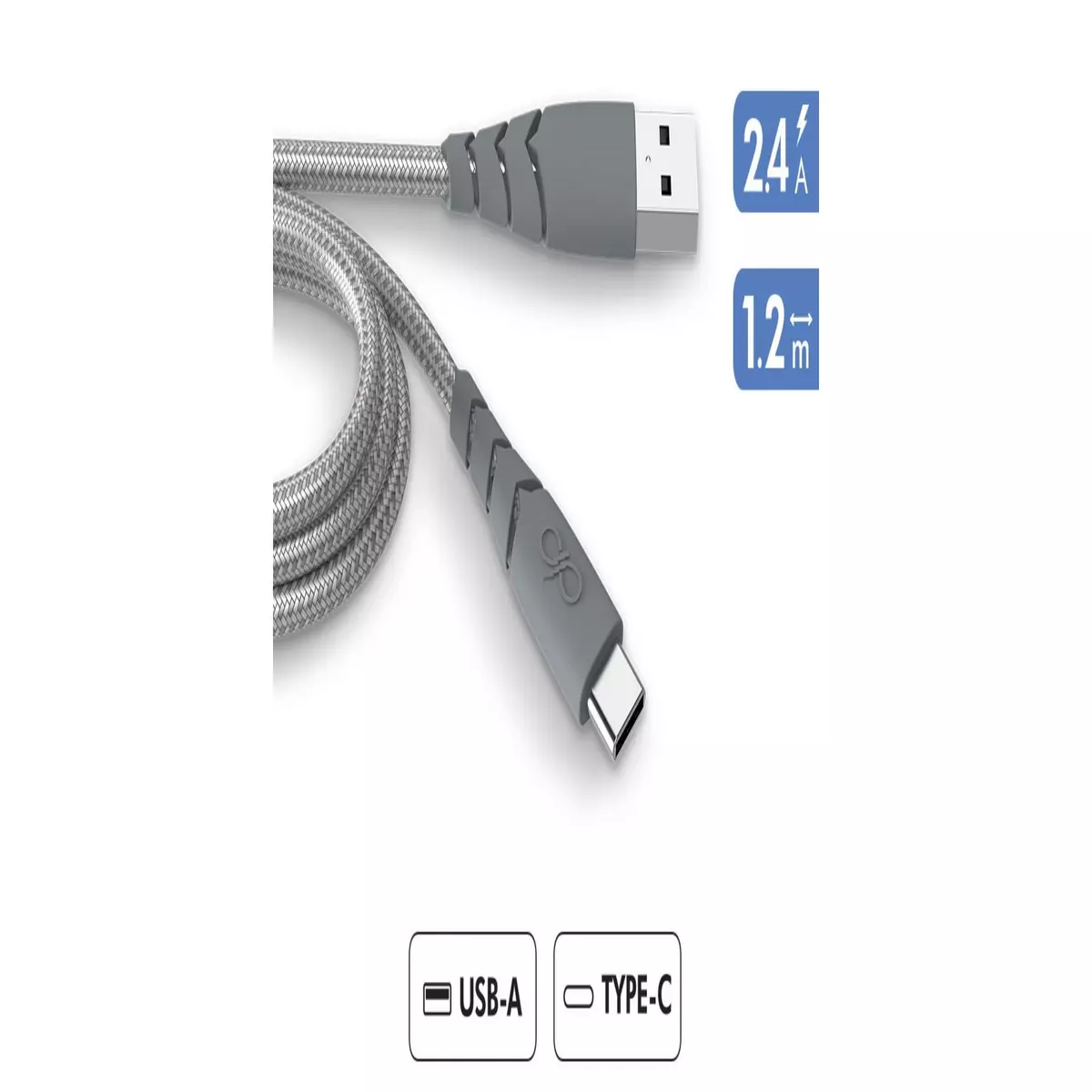 BIGBEN Câble ultra renforcé USB A/USB C - Gris