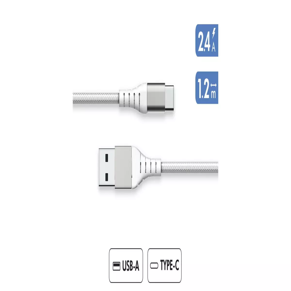 BIGBEN Câble renforcé USB A/USB C - Blanc
