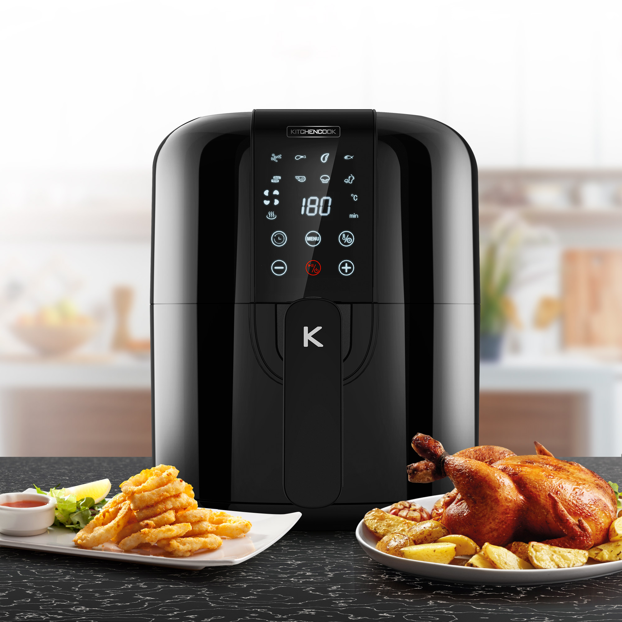 Voir la diapositive 3 : KITCHENCOOK Friteuse électrique  sans huile à air chaud AIRMED - Noir