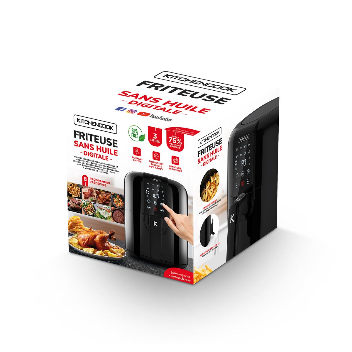 KITCHENCOOK Friteuse électrique  sans huile à air chaud AIRMED - Noir