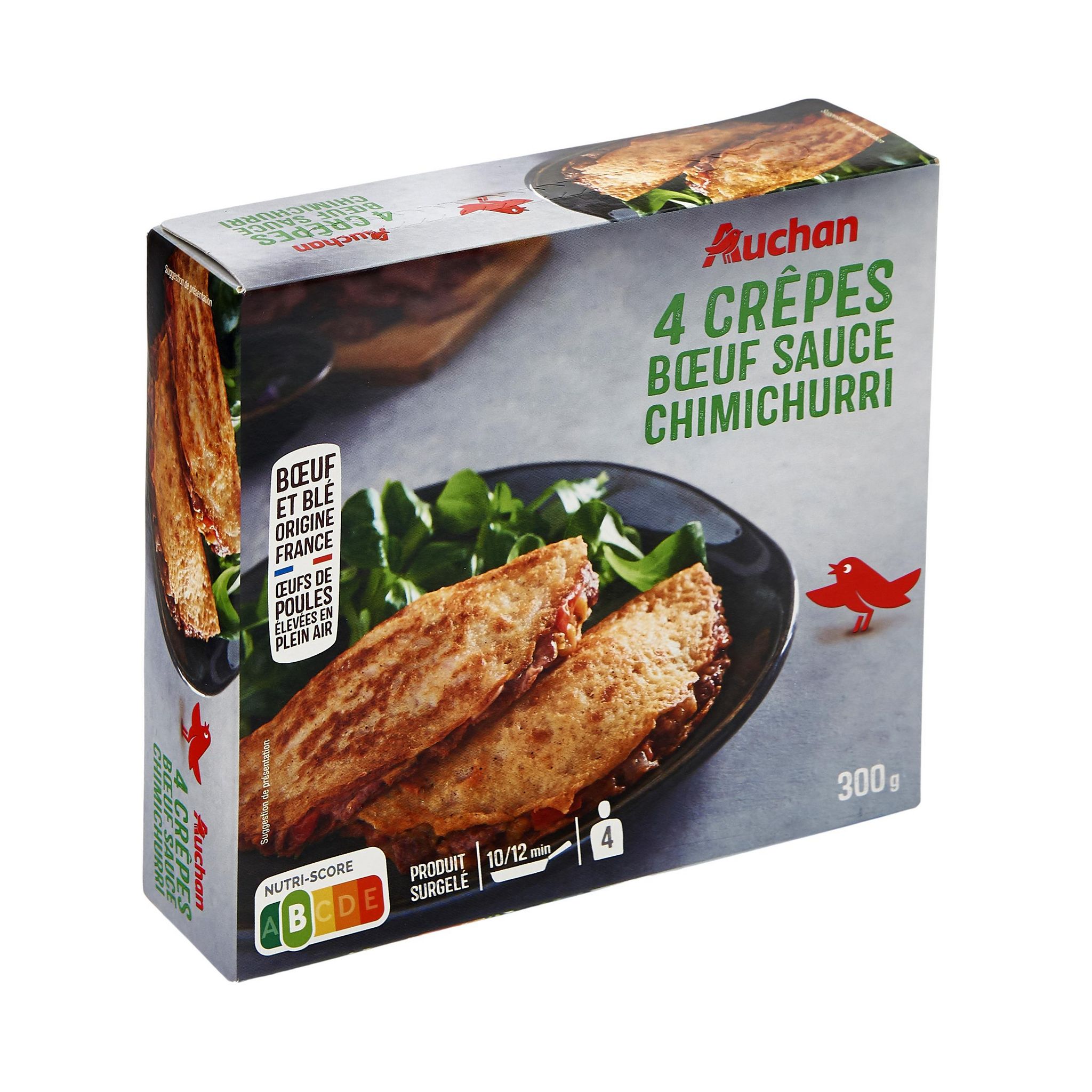 Voir la diapositive 2 : AUCHAN Crêpes au boeuf sauce chimichurri 4 pièces 300g