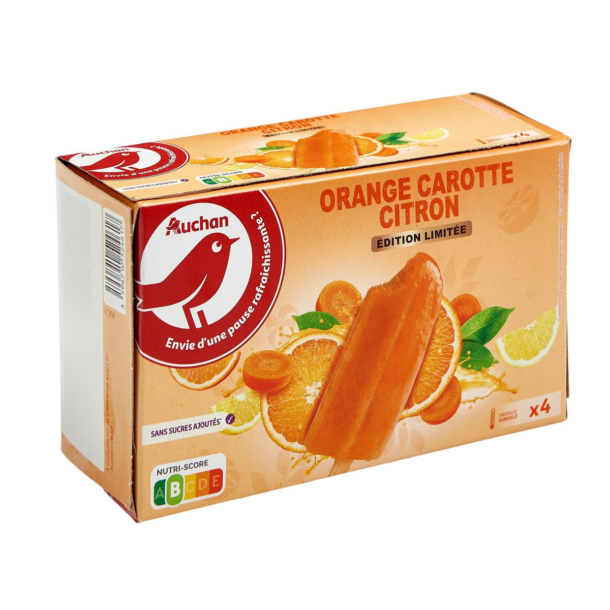 AUCHAN Bâtonnet glacé orange carotte citron 4 pièces 240g