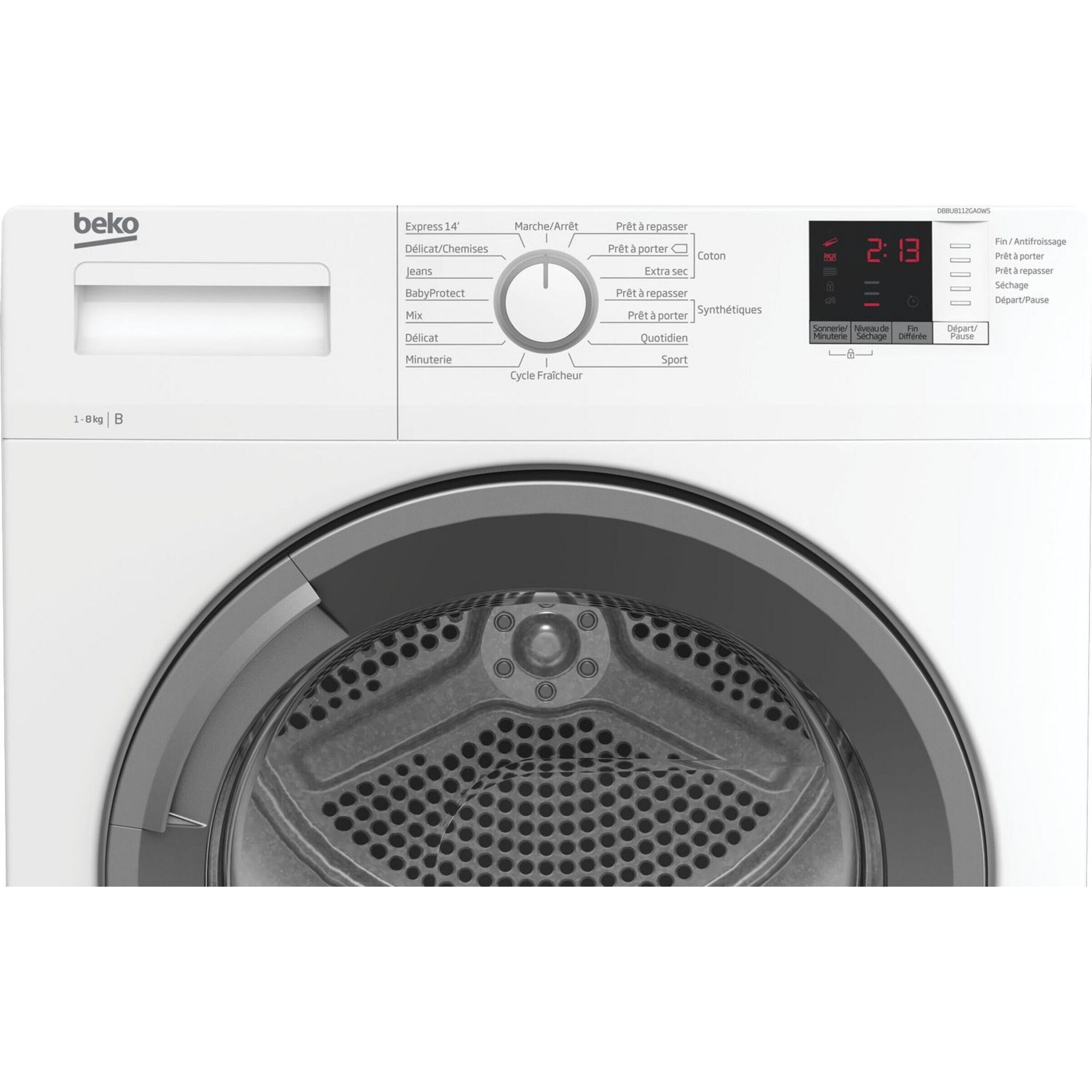 Voir la diapositive 5 : BEKO Sèche linge hublot à condensation DBBU8112GA0WS, 8 kg, B