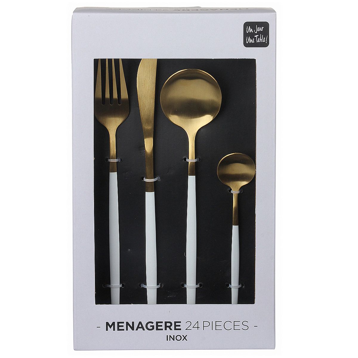 Ménagère 16 pièces inox or et blanc