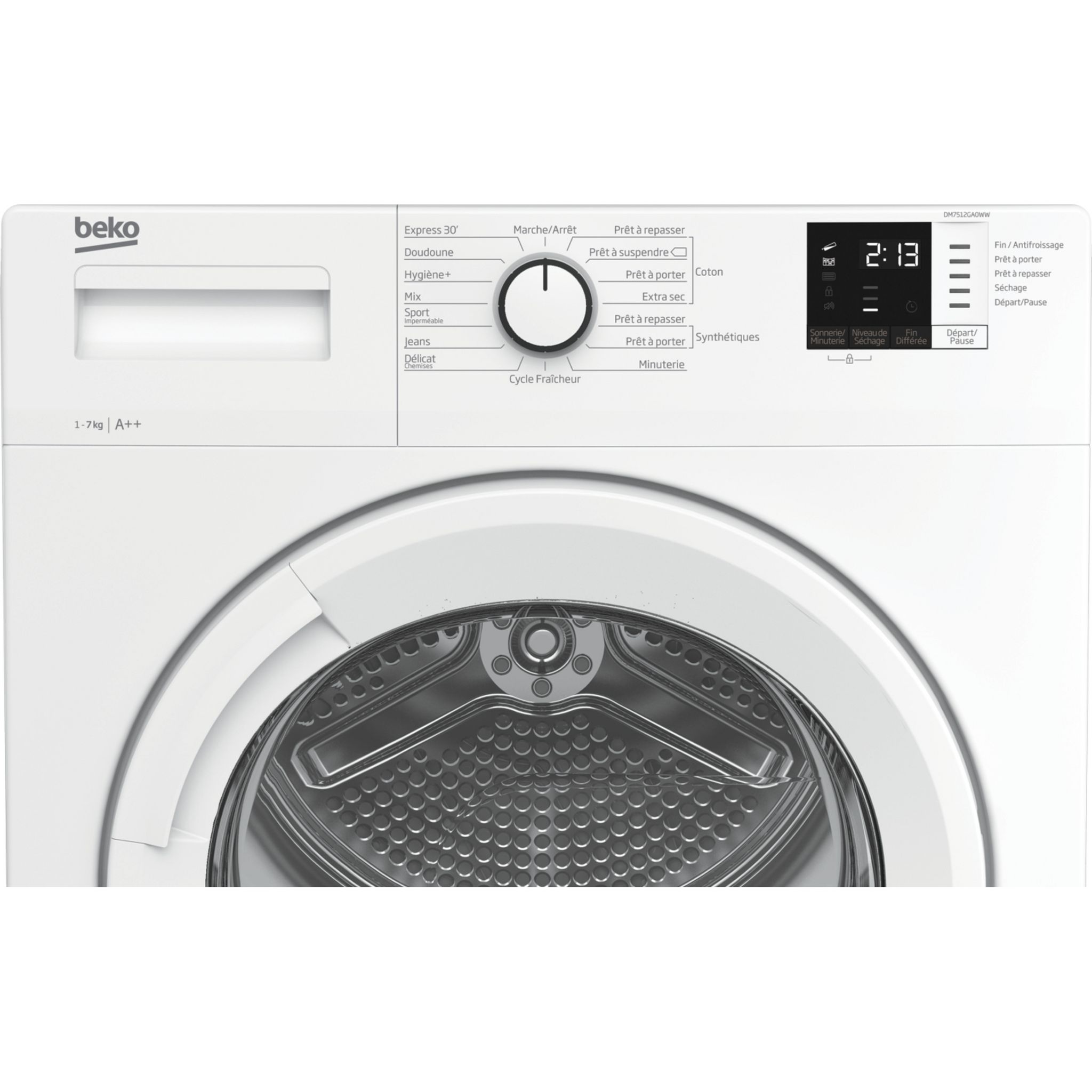 Voir la diapositive 4 : BEKO Sèche linge hublot DM7512GA0WW, 7 kg, Pompe à chaleur, A++