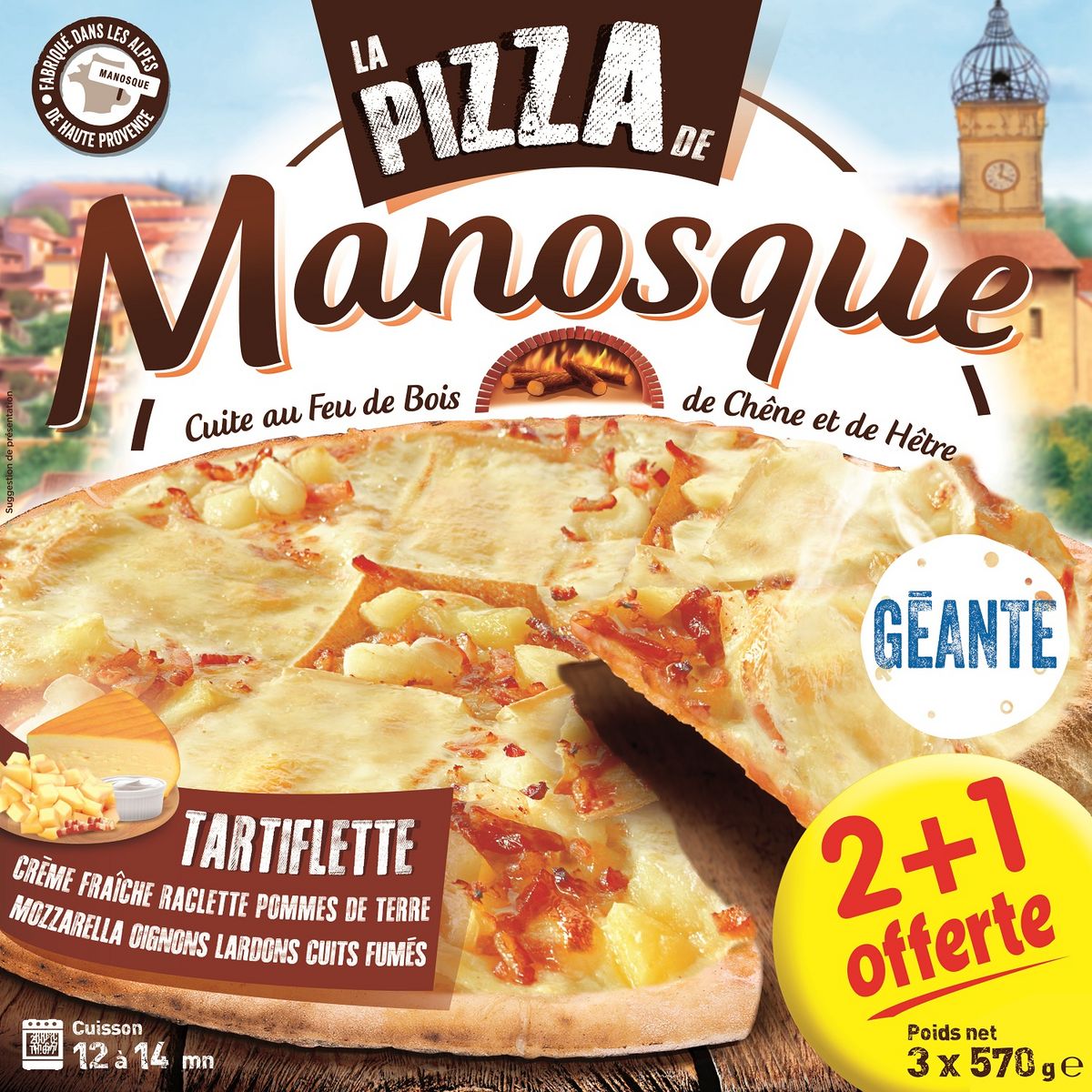 MANOSQUE Pizza géante à la tartiflette cuite au feu de bois 2+1 offerte 3x570g