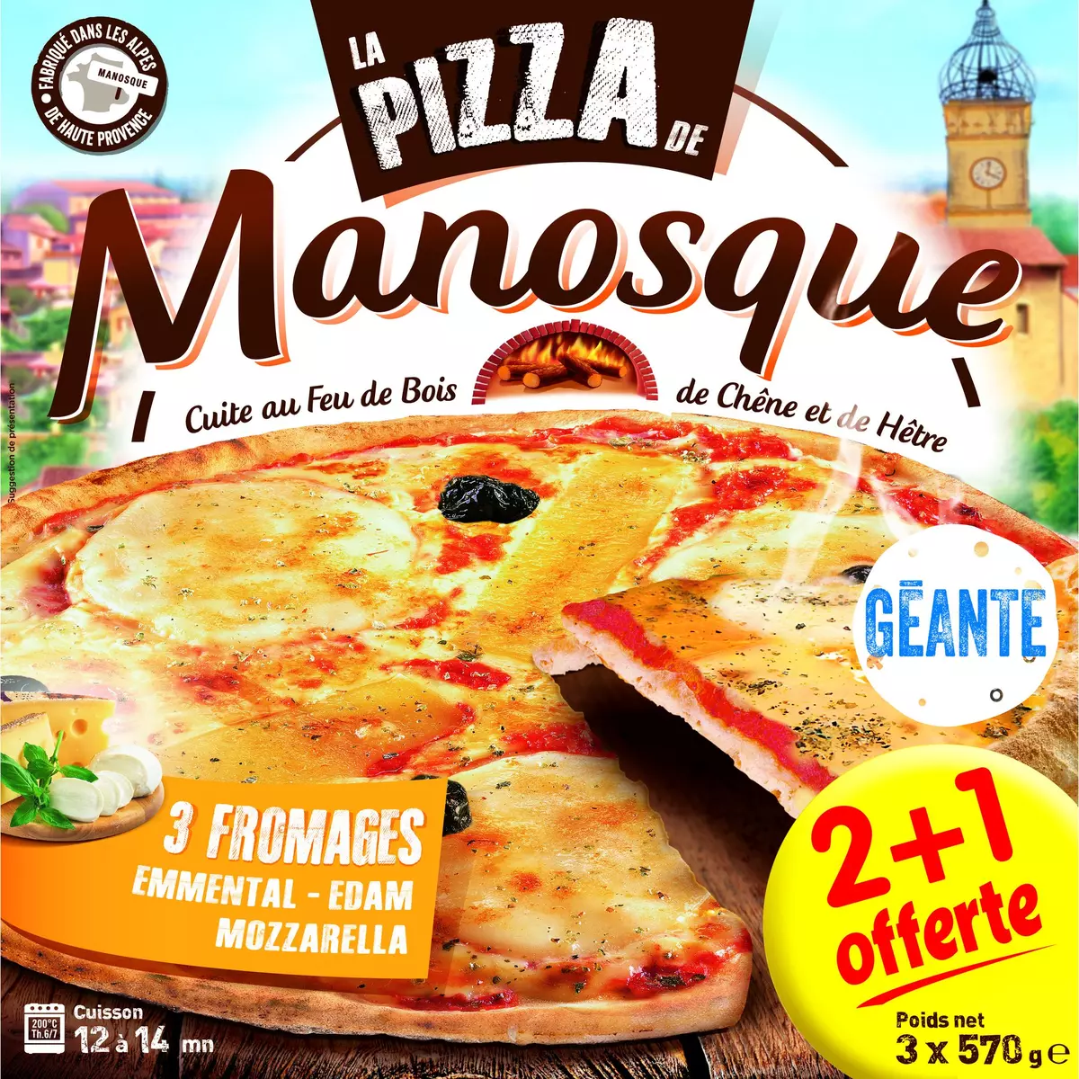 MANOSQUE Pizza 3 fromages géante 3 pièces 3x570g