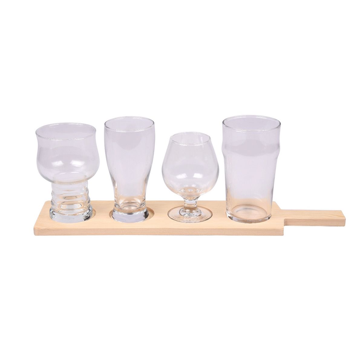 Lot de 4 verres à bière 20 cl  plateau verre et bois