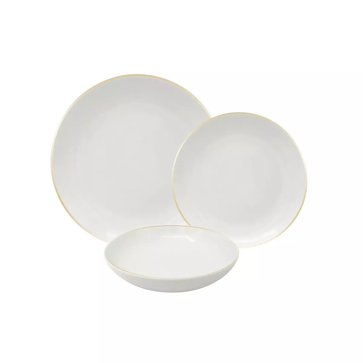 Service d'assiettes porcelaine 18 pièces blanc filet or pas cher 