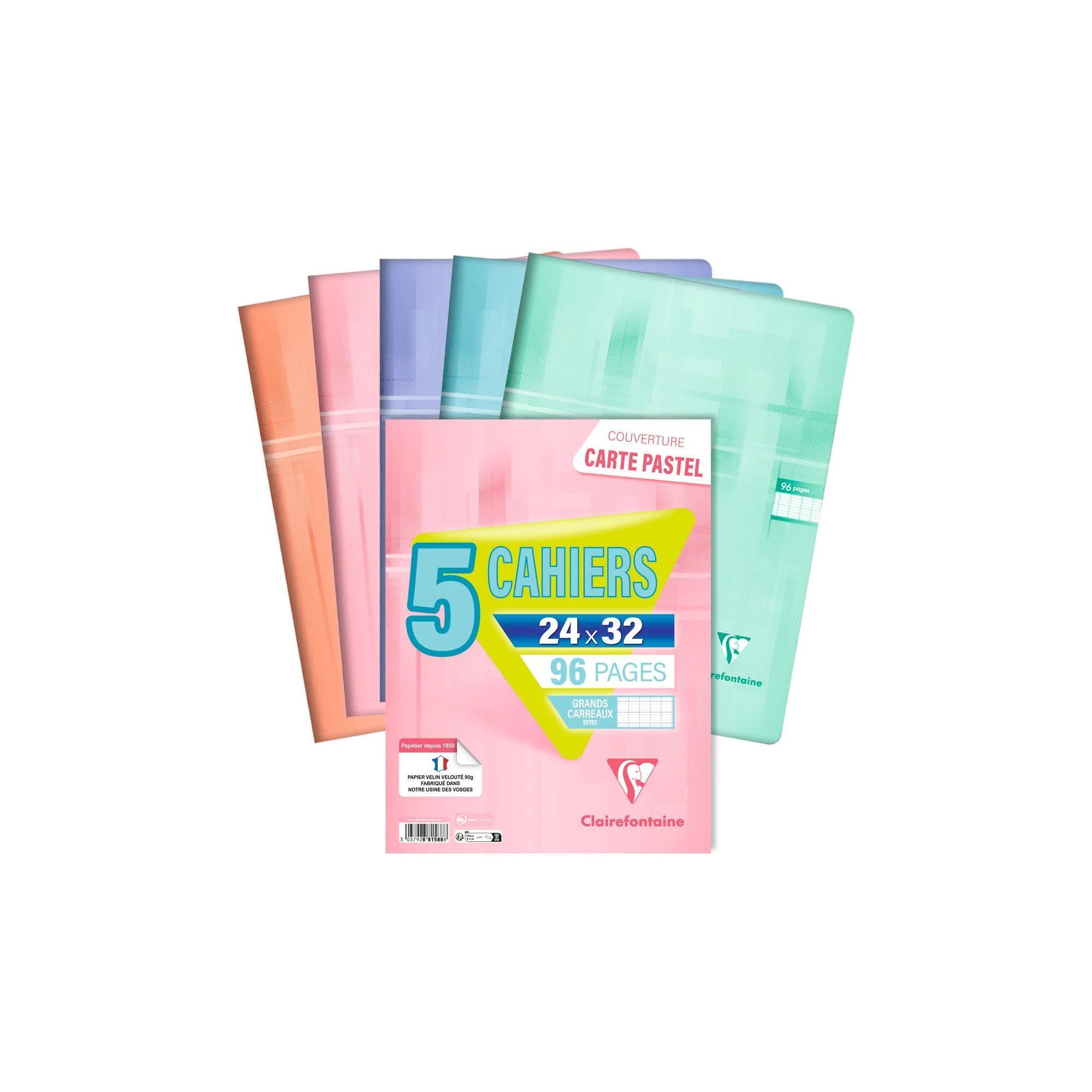 PAPETERIE SILL Lot de 5 cahiers 24x32cm 96 pages grands carreaux Clairefontaine