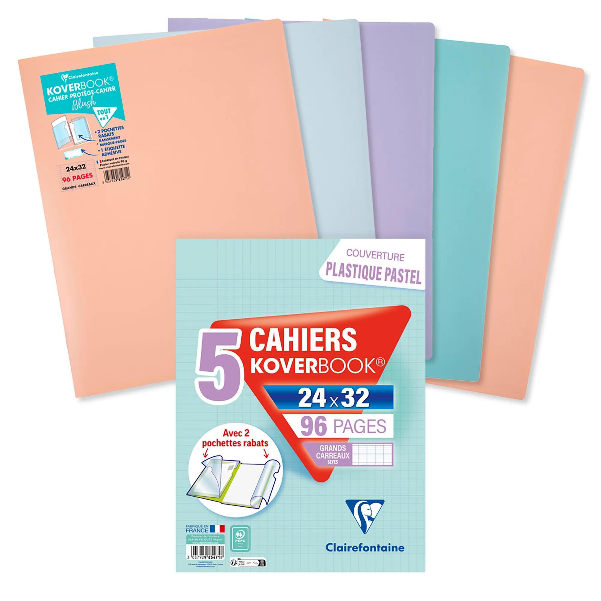 Cahier KoverBook x5 24x32 cm Couverture Plastique 96 pages Seyes 90G - Pastel