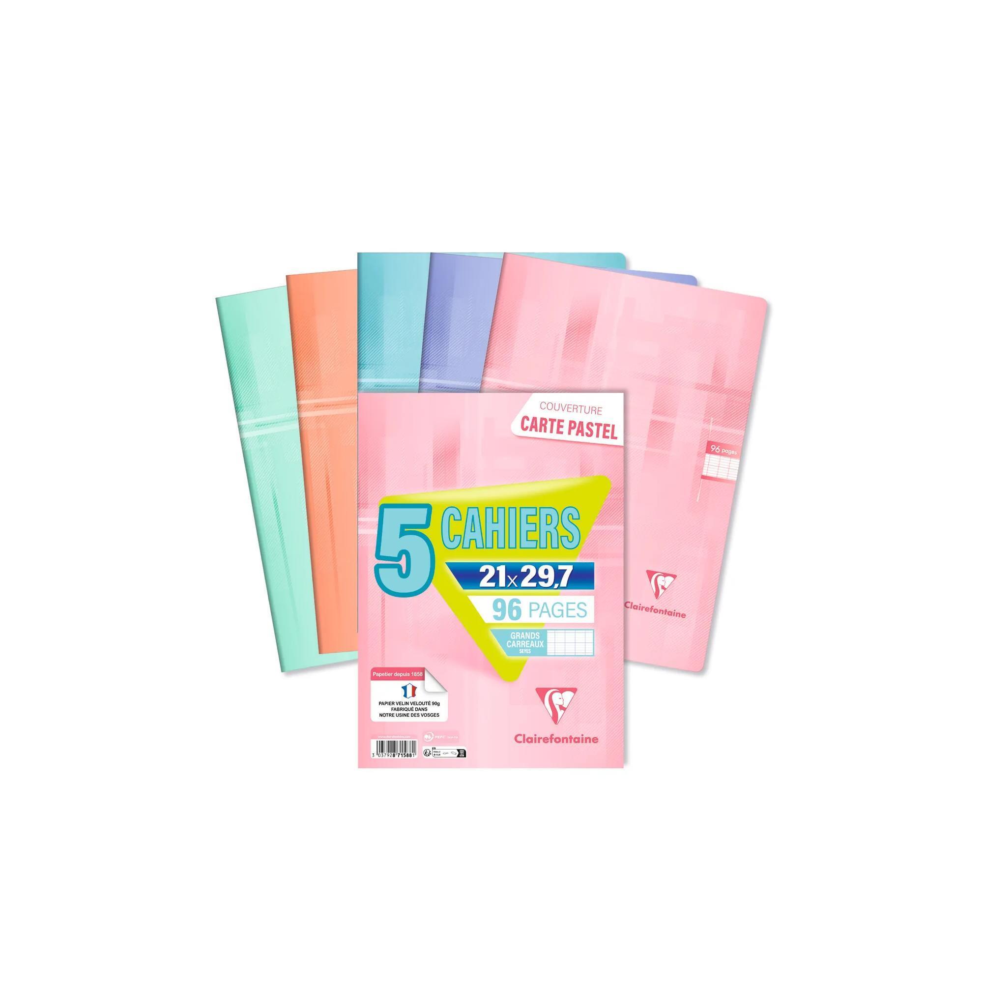 PAPETERIE SILL Lot de 5 cahiers piqure A4 96 pages couleur pastel Clairefontaine