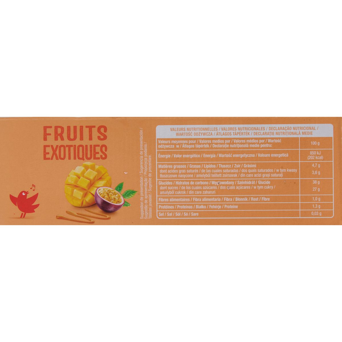 AUCHAN Cônes glacés fruits exotiques 6 pièces 422g
