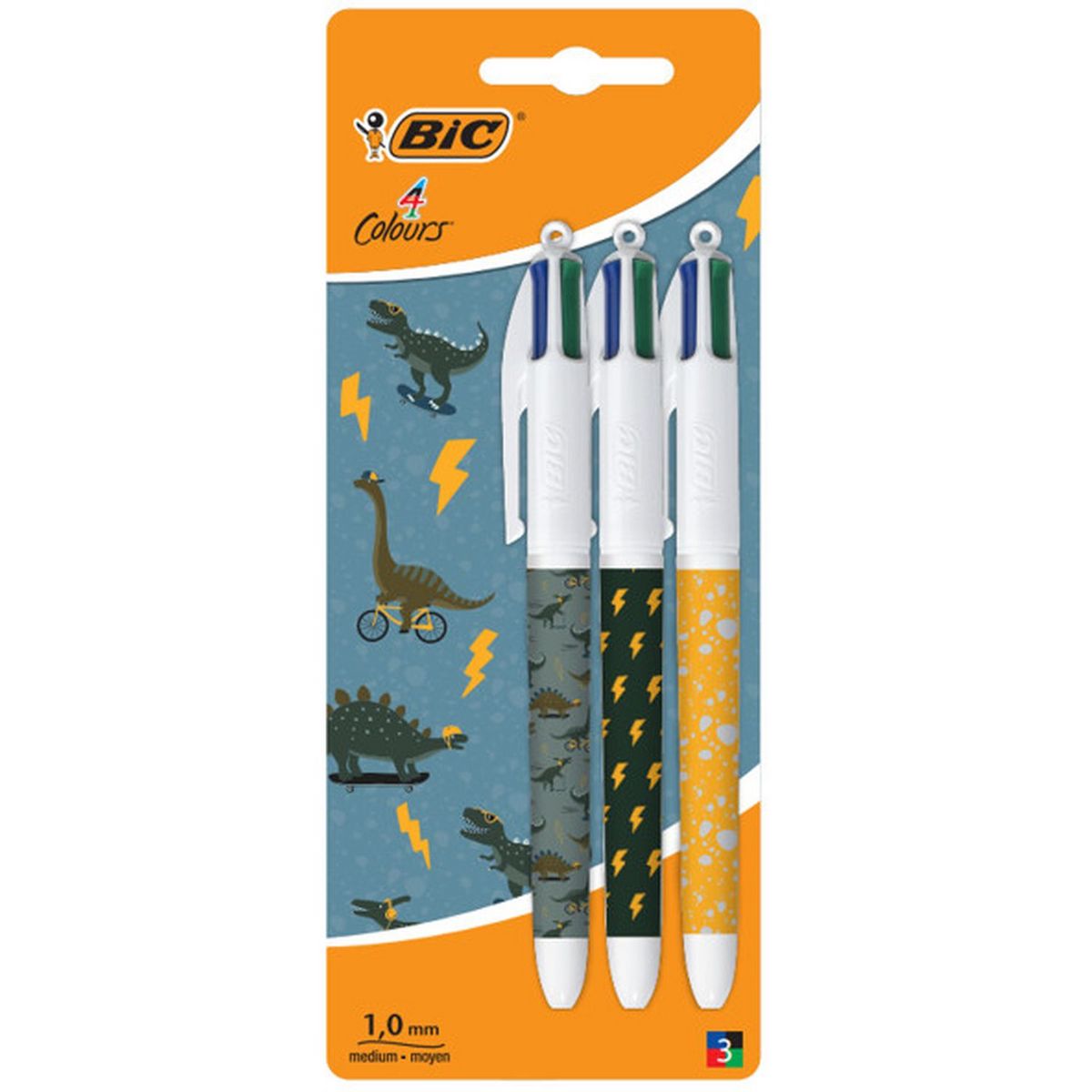 BIC Lot de 4 stylos bille rétractables Dino