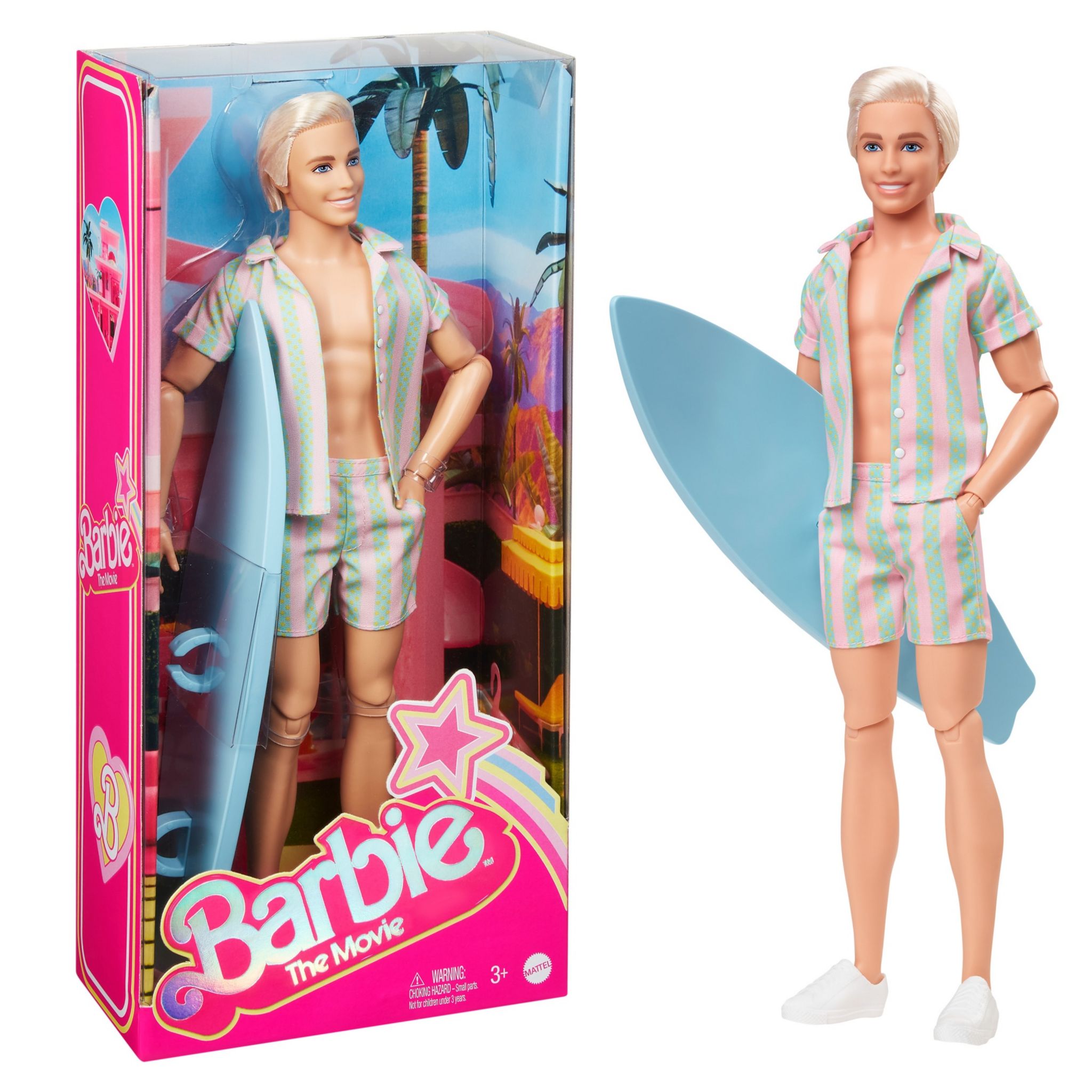 Voir la diapositive 6 : MATTEL Poupée KEN avec ensemble de plage rayé - Barbie le film