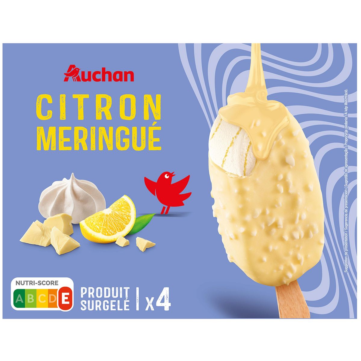 AUCHAN Bâtonnets glacés saveur citron meringué 4 pièces 302g