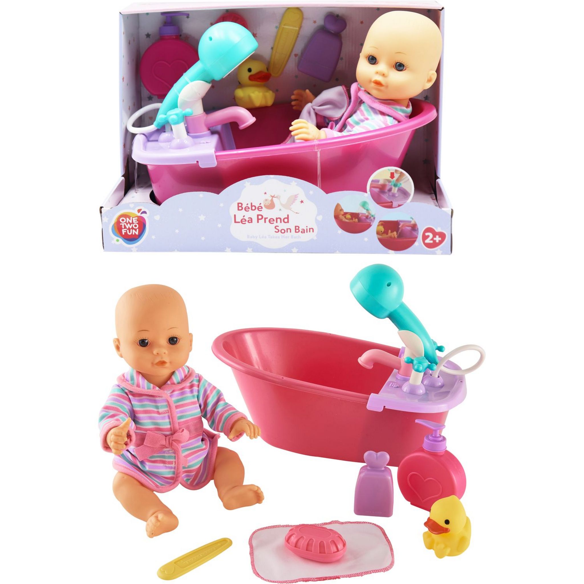 Voir la diapositive 2 : ONE TWO FUN Poupée bébé Léa prend son bain