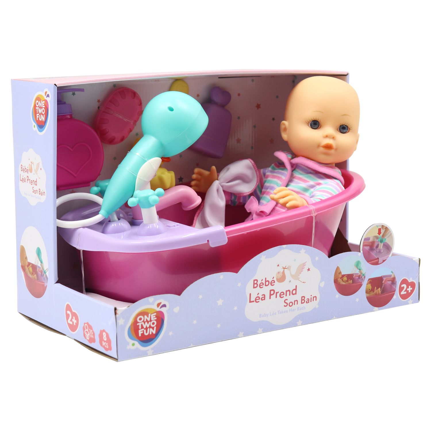 Voir la diapositive 4 : ONE TWO FUN Poupée bébé Léa prend son bain