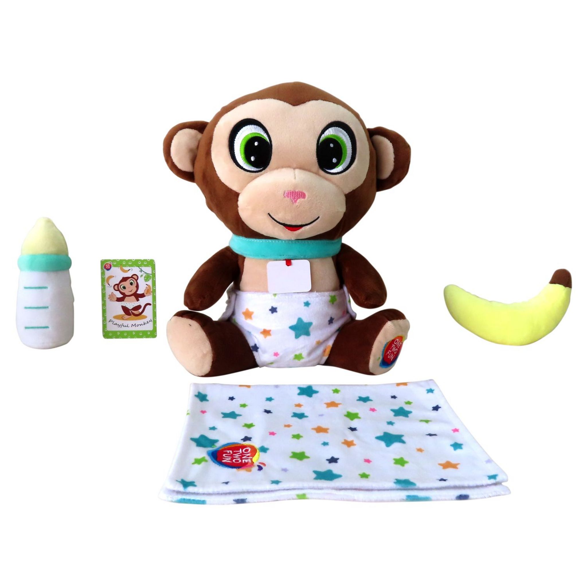 Voir la diapositive 3 : ONE TWO FUN Peluche Baby Friends Singe 25 cm