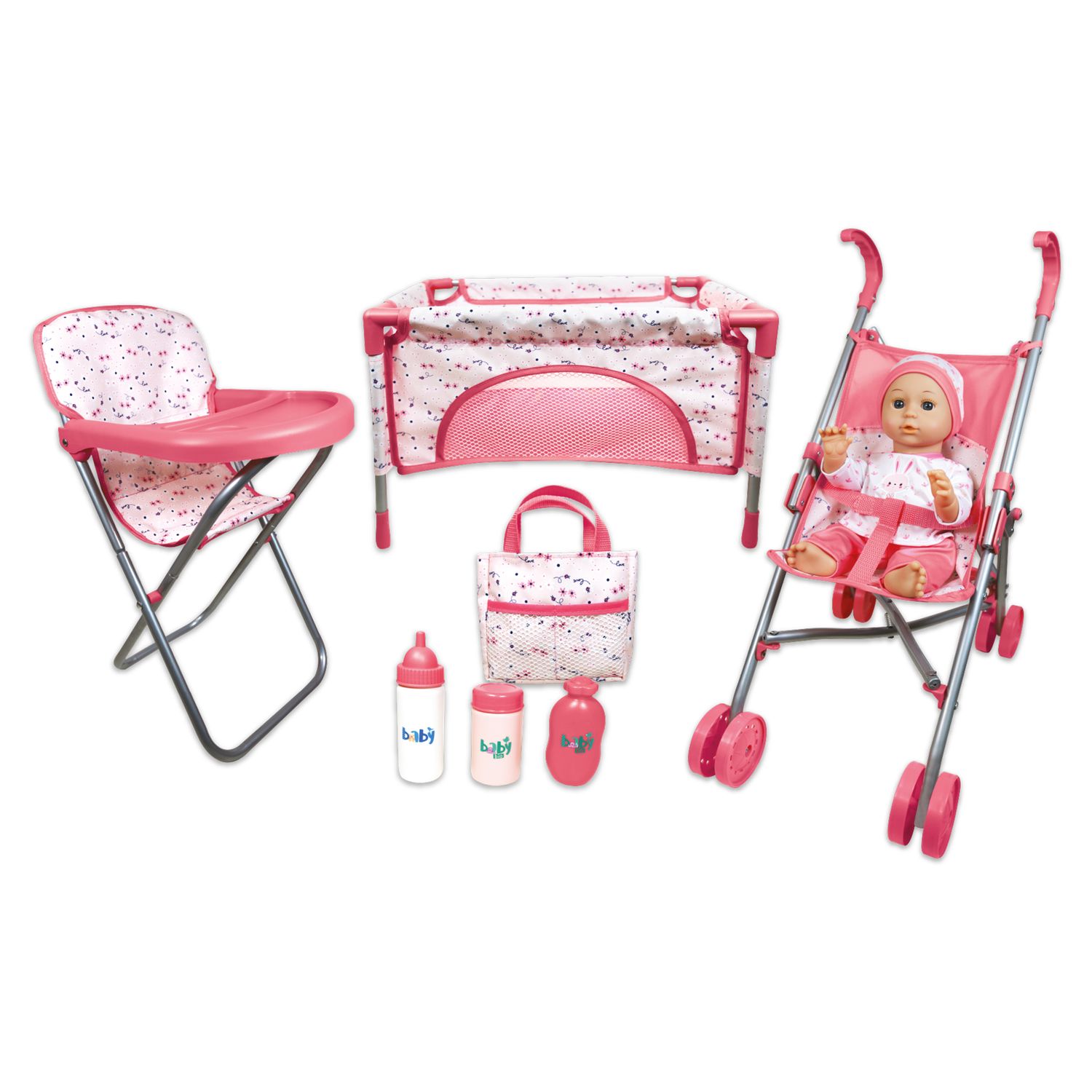 Voir la diapositive 2 : ONE TWO FUN Set nursery + poupée rose
