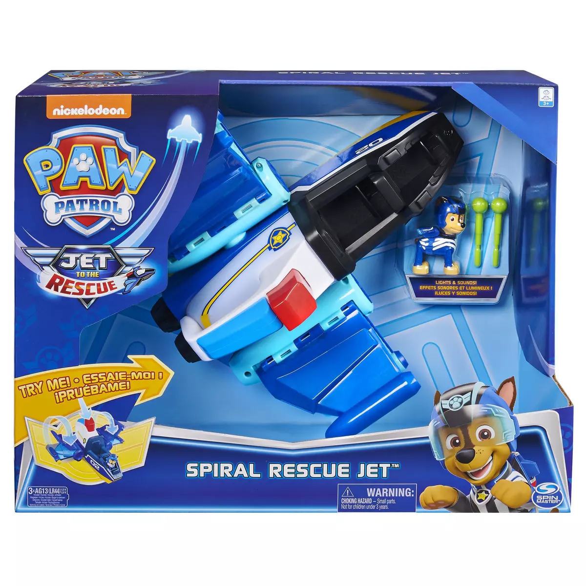 SPIN MASTER Avion Jet Deluxe Rescue Spiral + Figurine Chase - Pat'  Patrouille pas cher 