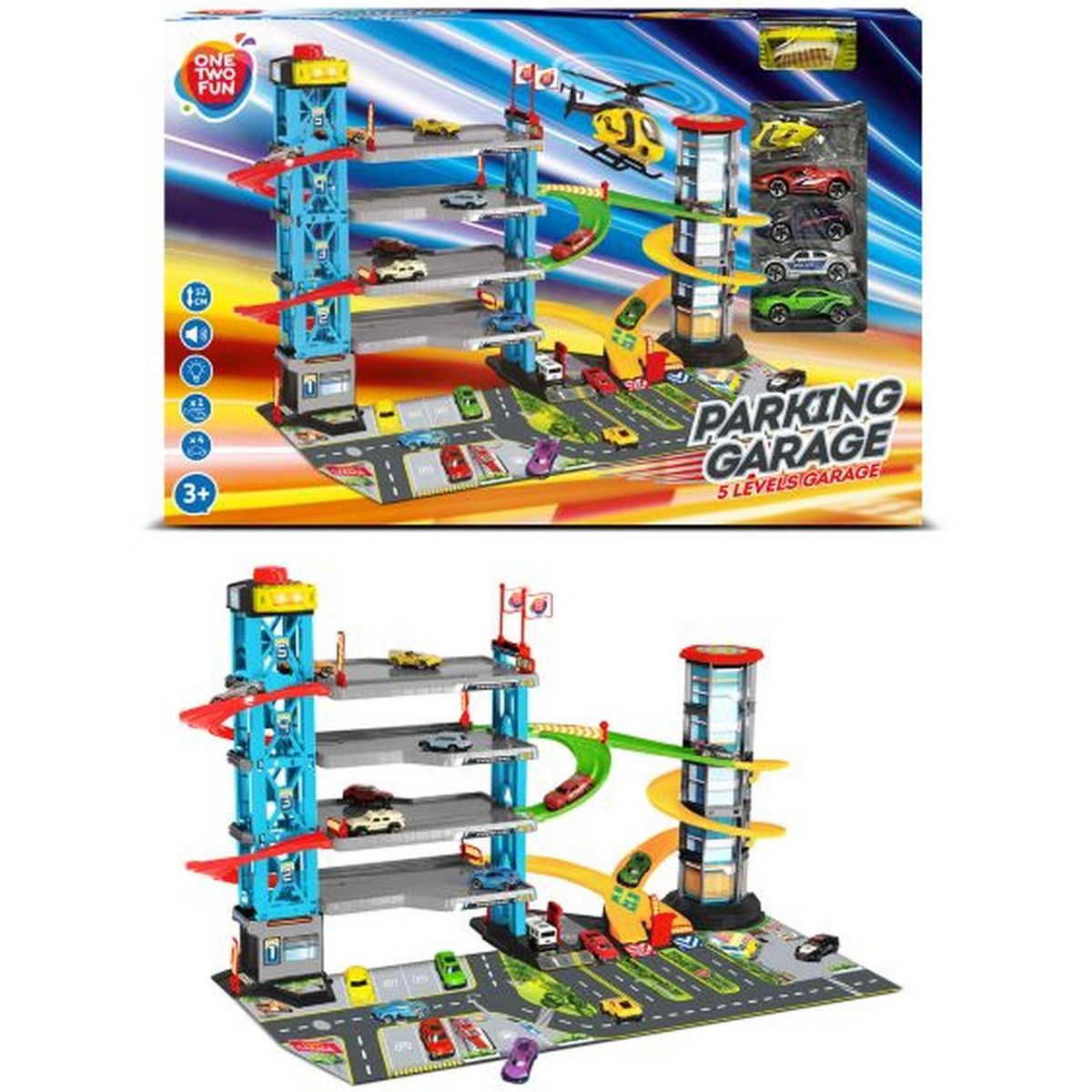 ONE TWO FUN Méga garage 5 niveaux avec Lumière et Son 52x87cm
