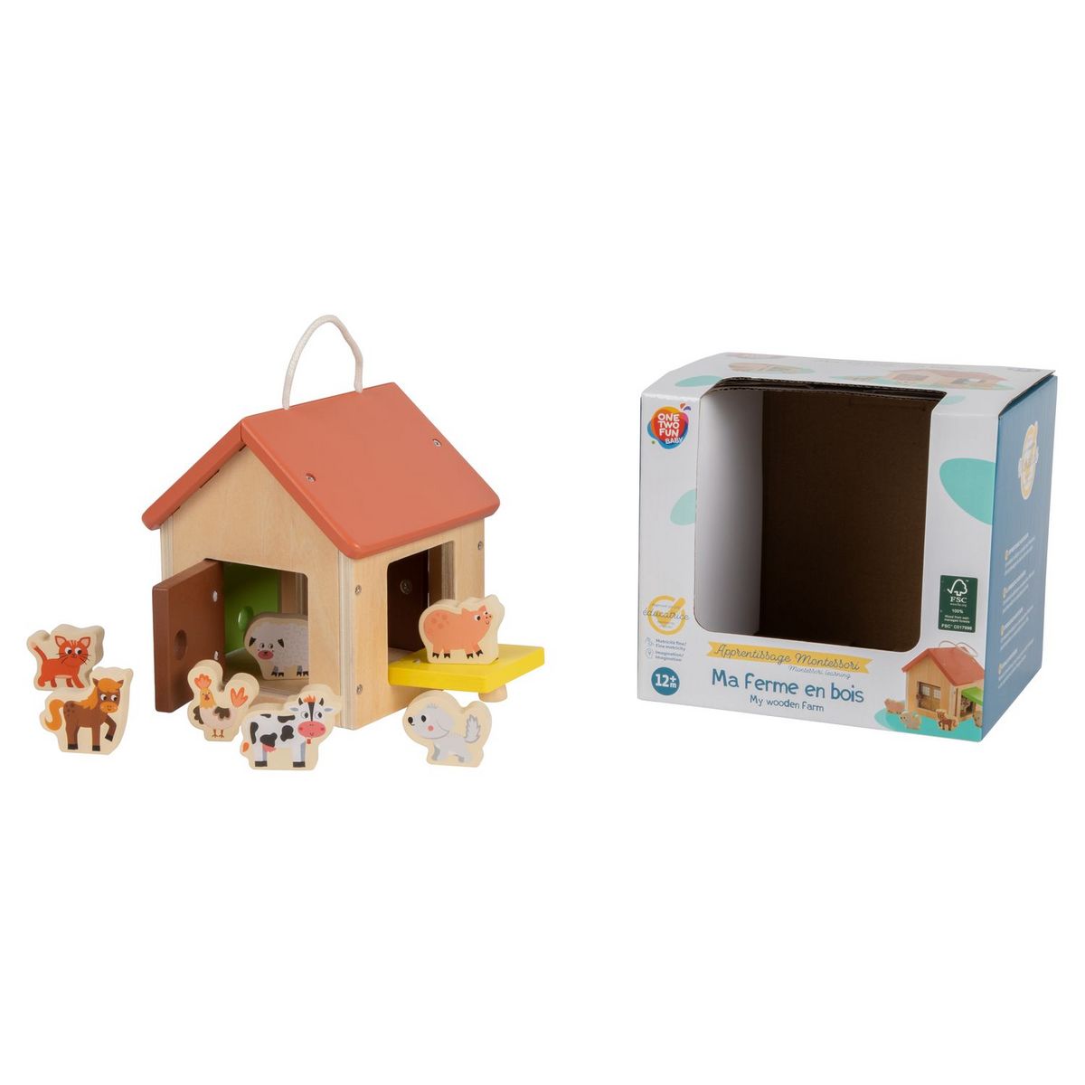 ONE TWO FUN Ma ferme en bois Montessori