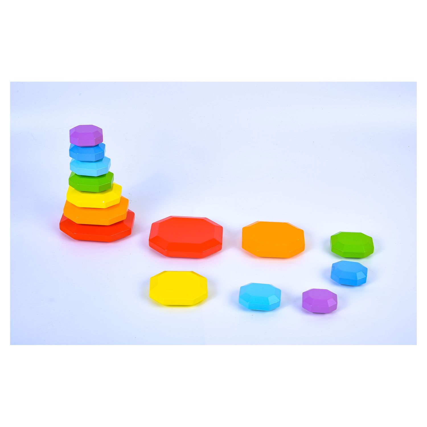 Voir la diapositive 2 : ONE TWO FUN Pierres plates Montessori en bois