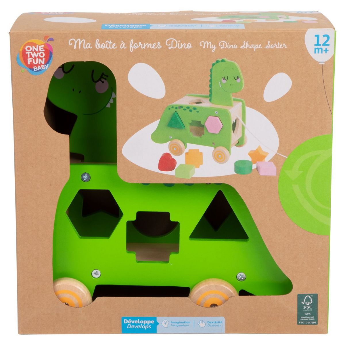 ONE TWO FUN Ma boite à formes DINO en bois FSC