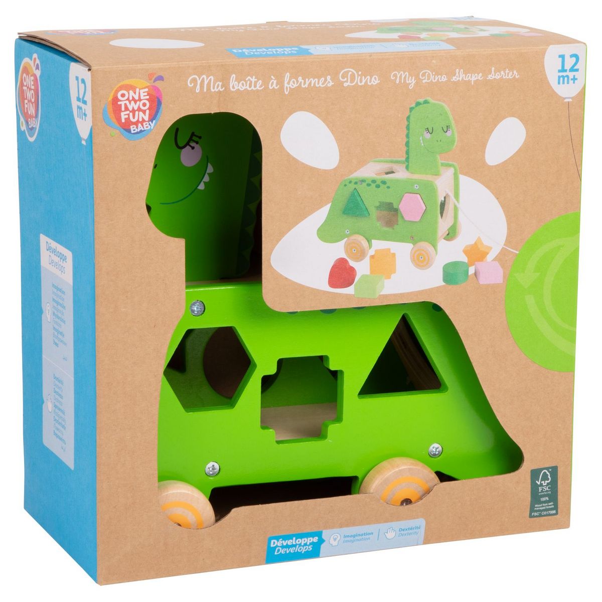 ONE TWO FUN Ma boite à formes DINO en bois FSC