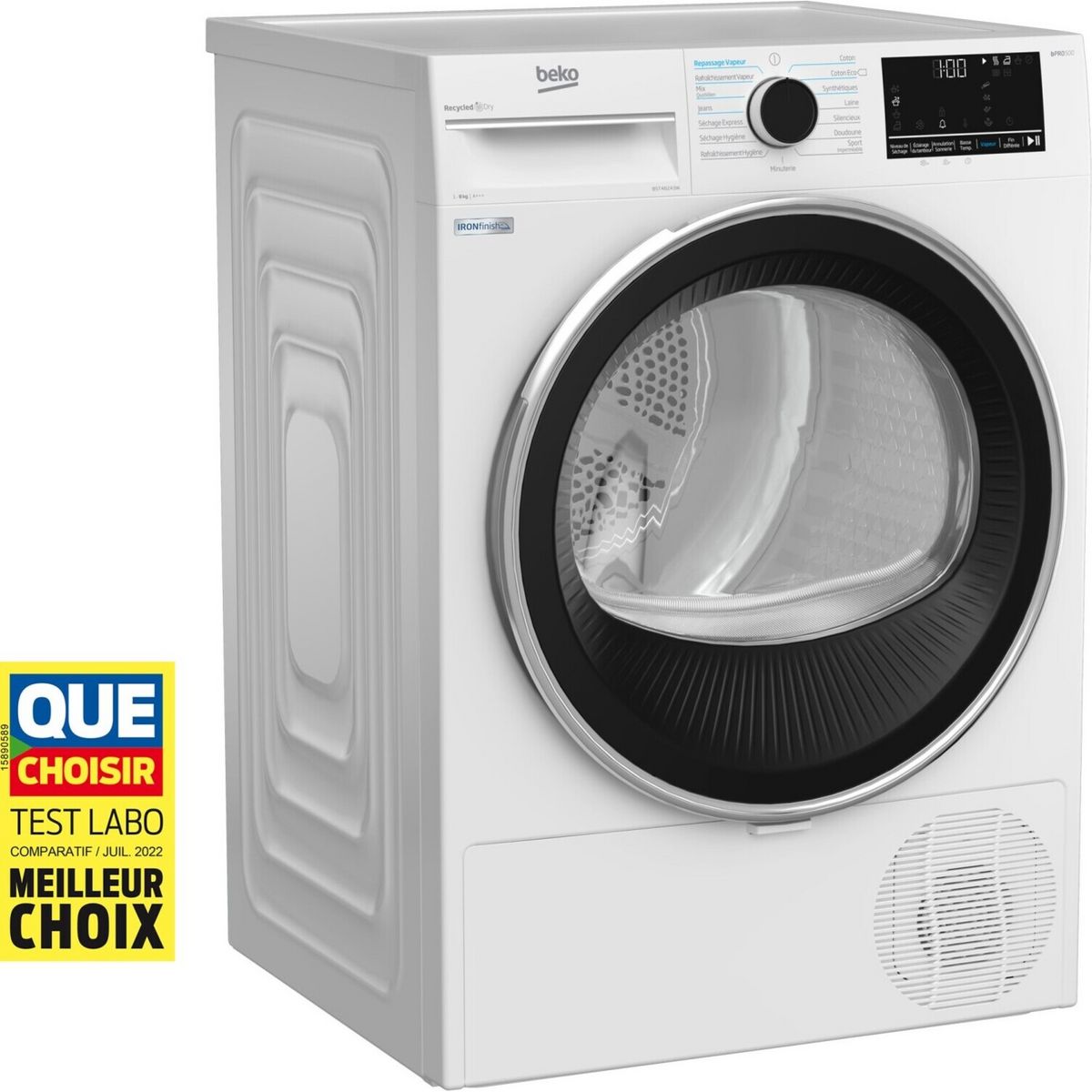 BEKO Sèche linge hublot B5T48243W, 8 kg, Pompe à chaleur, A+++