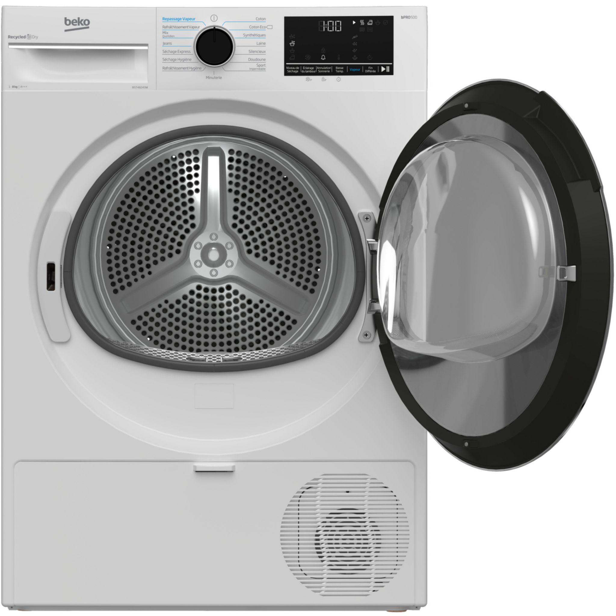 Voir la diapositive 3 : BEKO Sèche linge hublot B5T48243W, 8 kg, Pompe à chaleur, A+++