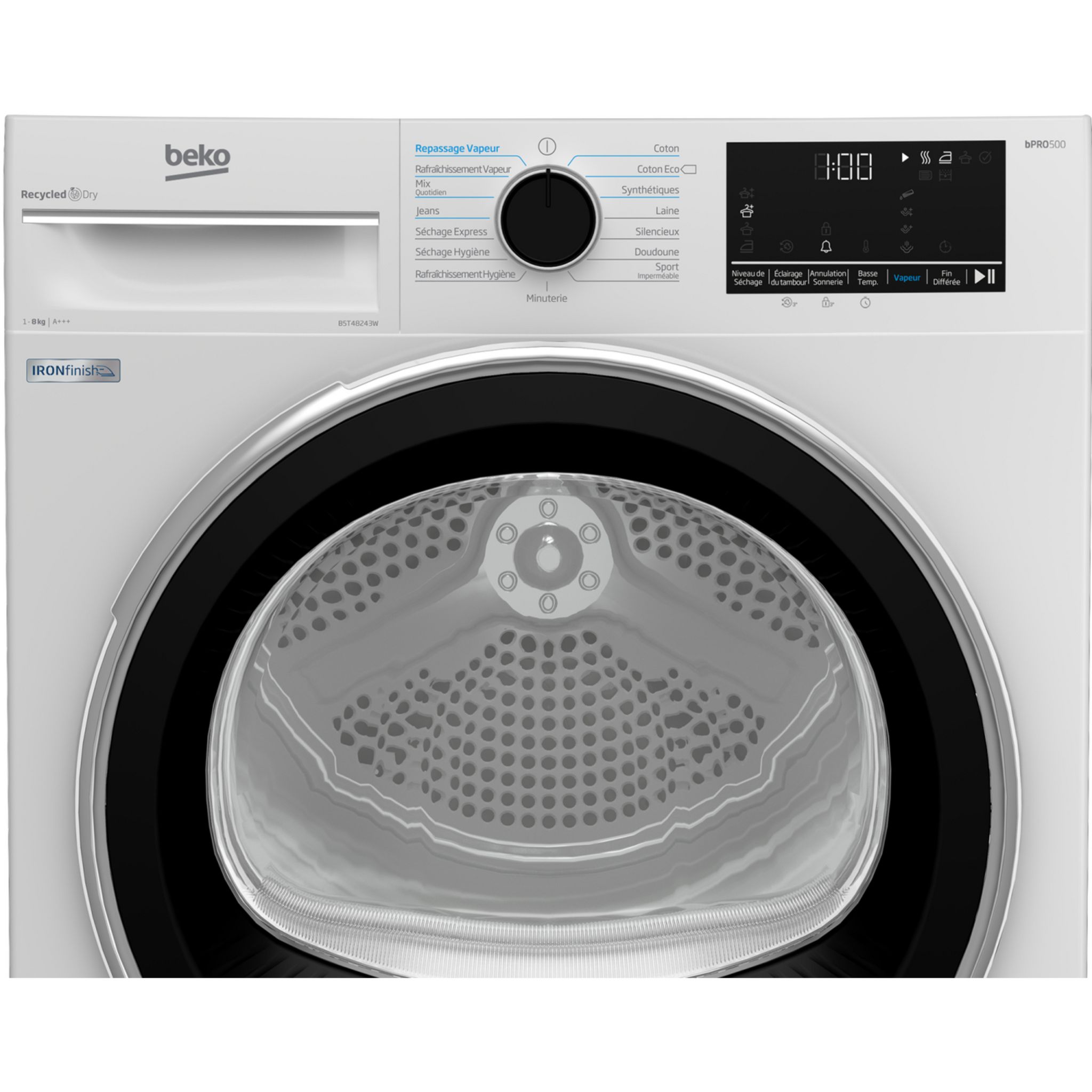 Voir la diapositive 5 : BEKO Sèche linge hublot B5T48243W, 8 kg, Pompe à chaleur, A+++