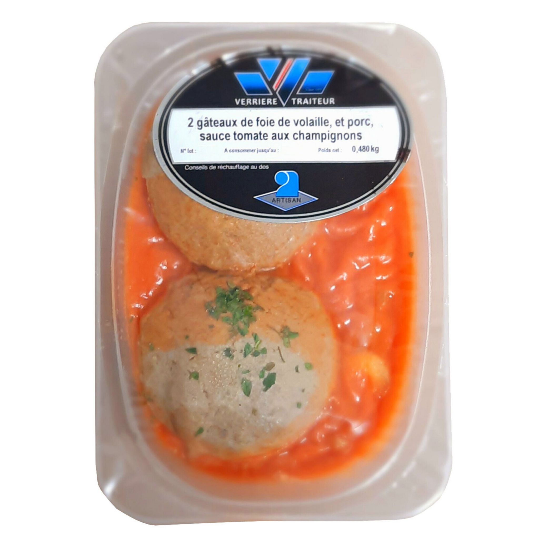 VERRIERE TRAITEUR Gâteau de foie de volaille et porc sauce tomate aux champignons 2 pièces 480g