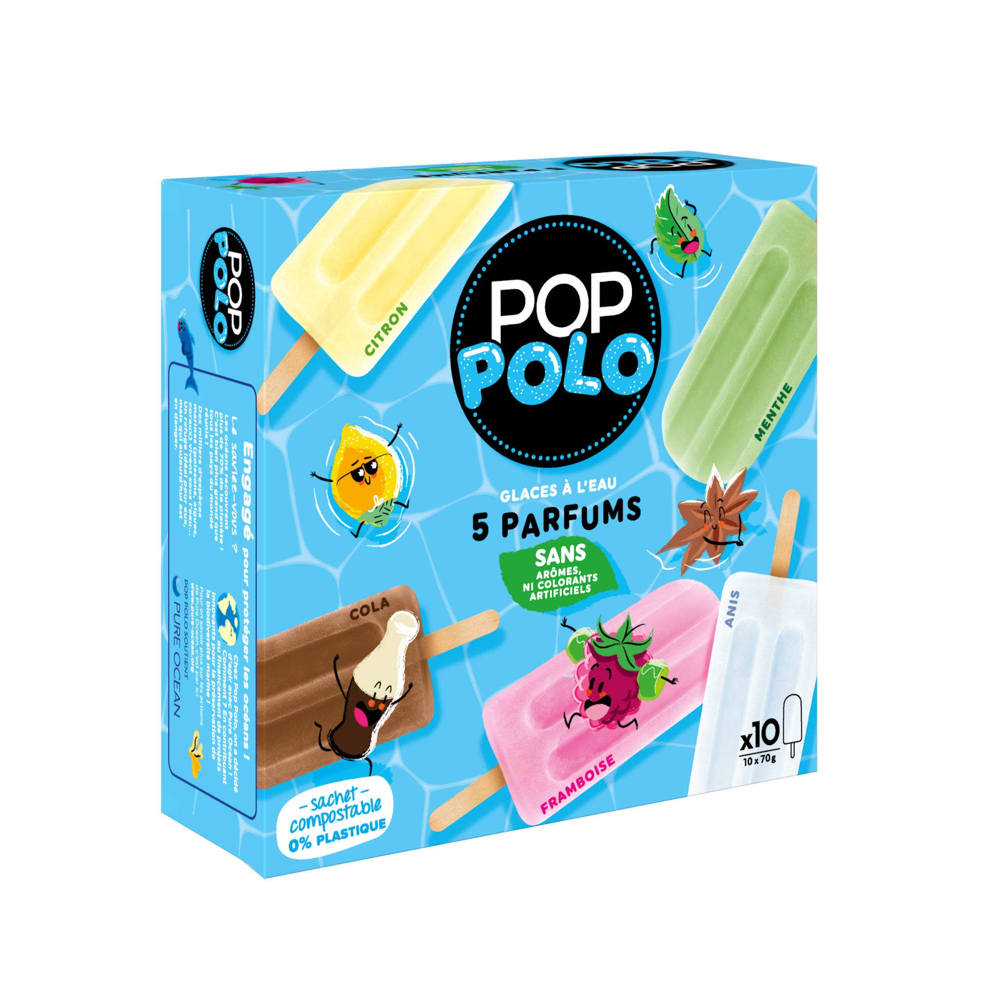 POP POLO Glaces a l'eau 5 parfums 10 pieces 700g