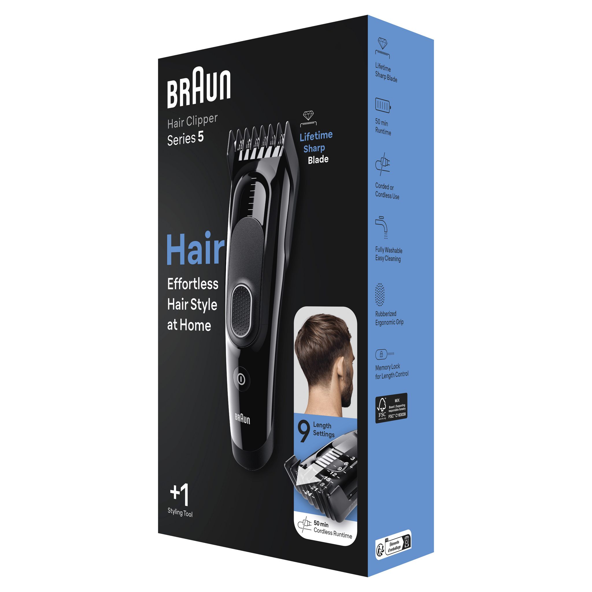 Voir la diapositive 7 : BRAUN Tondeuse cheveux HC5310 - Noir