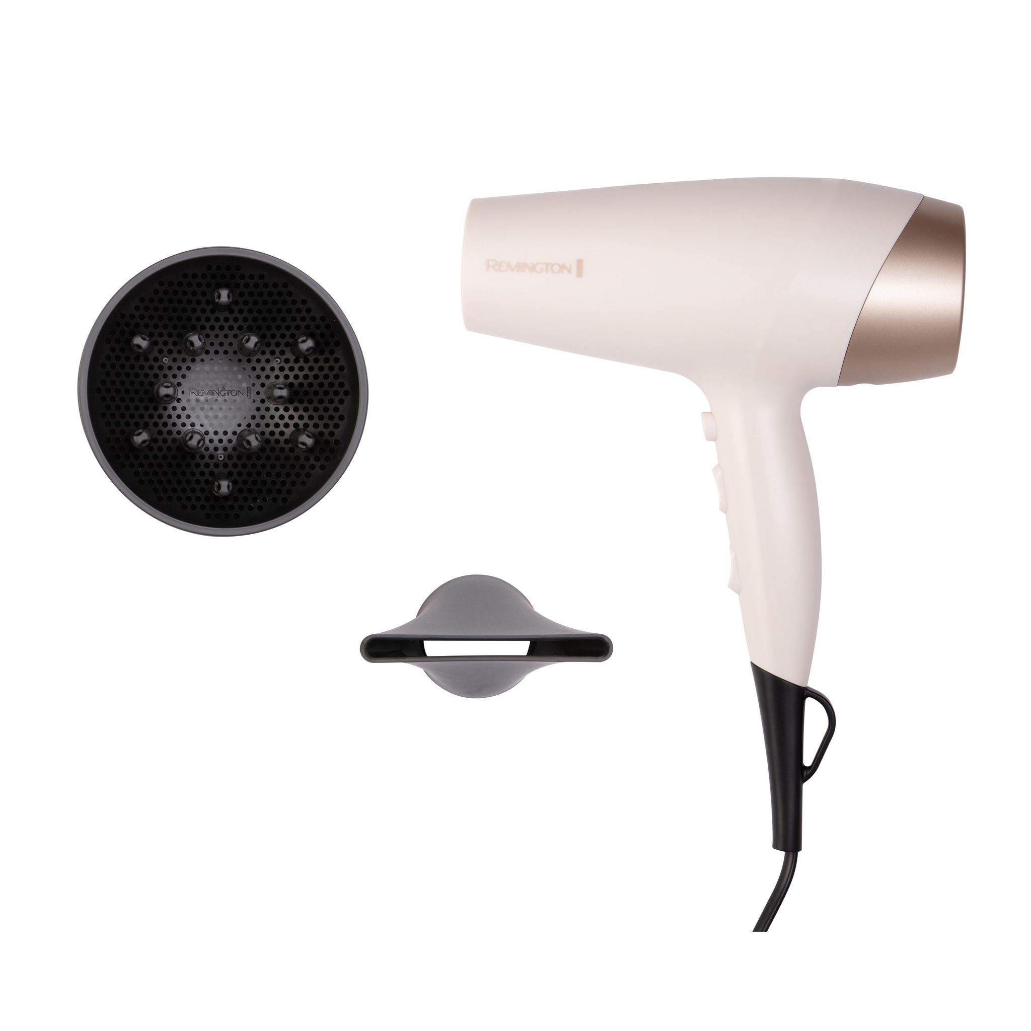 Voir la diapositive 3 : REMINGTON Sèche cheveux avec diffuseur fonction ionique D4740 - Champagne