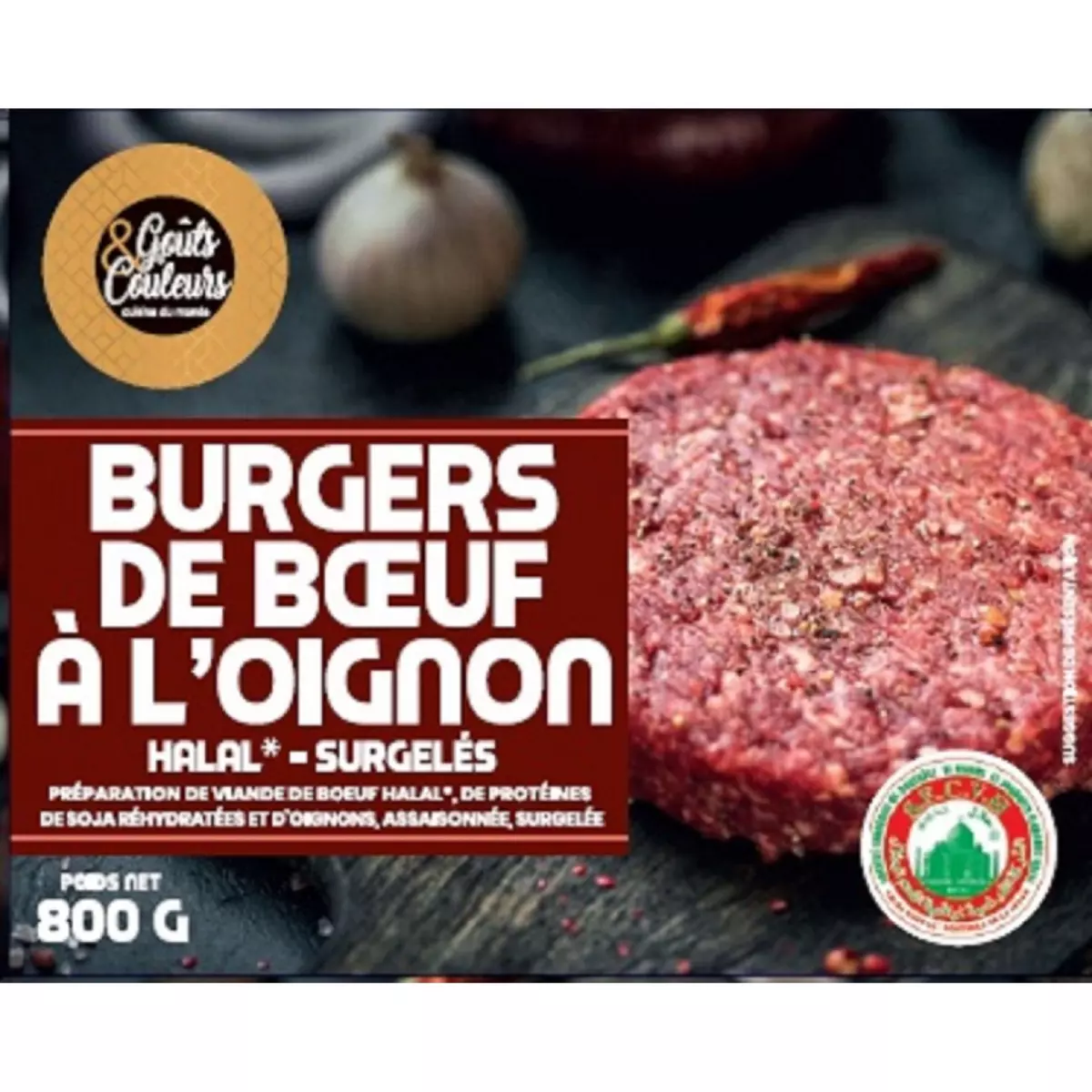 GOUTS & COULEURS Steak haché de boeuf halal à l'oignon burger 10 pièces 800g
